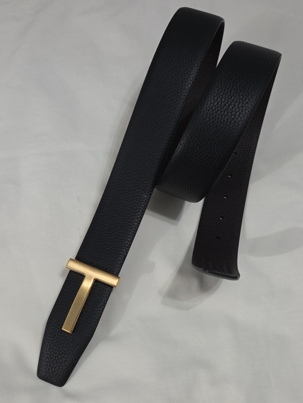 Reversible Tom Ford Black Brown Leather Belt Gold T Buckle 95cm - Picture 10 of 15